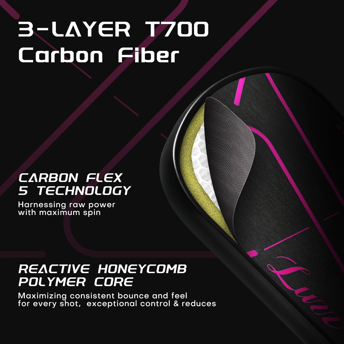 Luzz Pickleball Attack Paddle(16mm)T700 Carbon Fiber Friction Surface Thermoformed Intermediate Advanced ZZ Racket