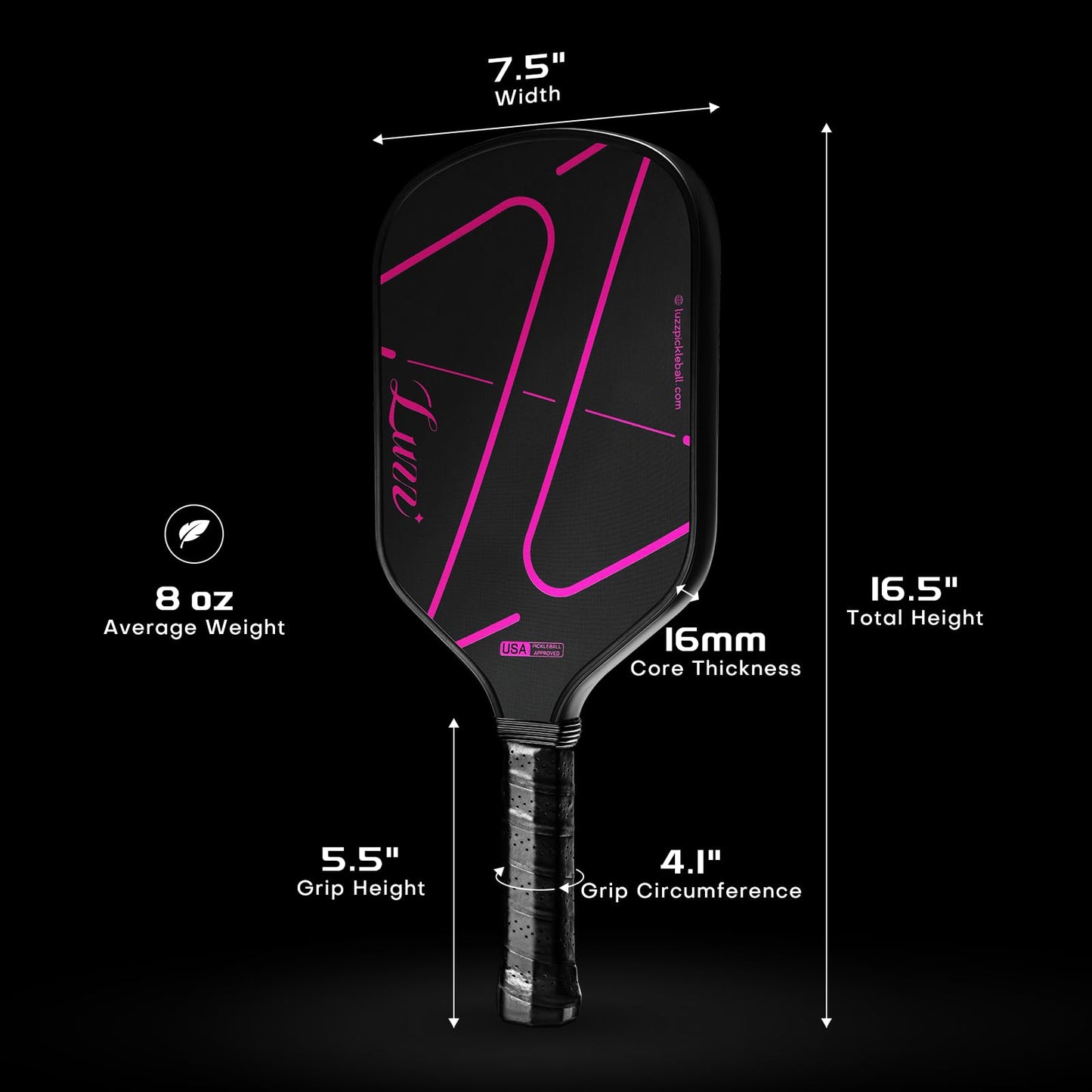 Luzz Pickleball Attack Paddle(16mm)T700 Carbon Fiber Friction Surface Thermoformed Intermediate Advanced ZZ Racket