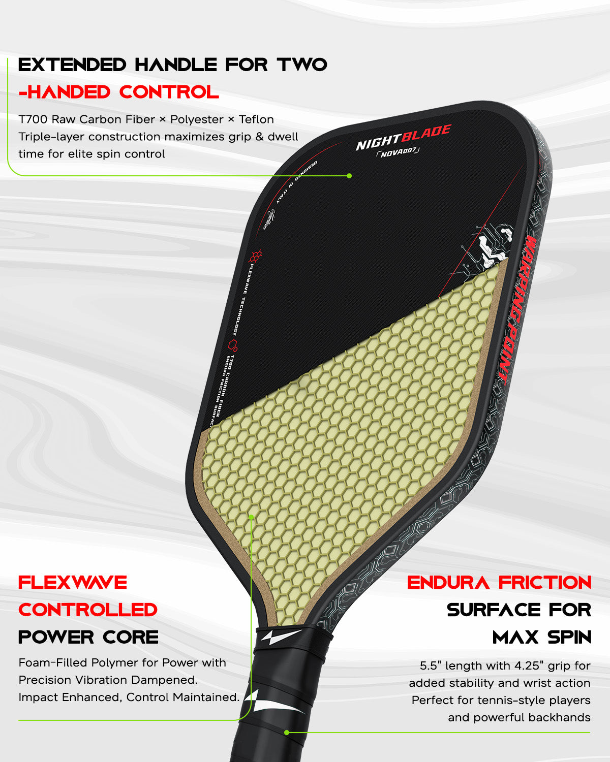 16mm pickleball nightblade paddle for spin and control