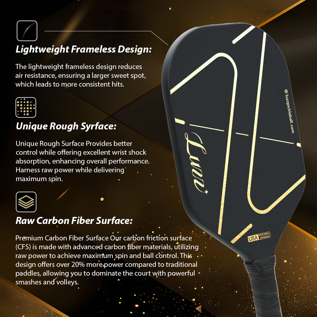 Luzzpickleball ZZ Frameless Paddle(14mm)T700 Carbon Friction Surface|Thermoformed