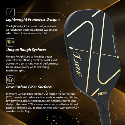 Luzzpickleball ZZ Frameless Paddle(14mm)T700 Carbon Friction Surface|Thermoformed
