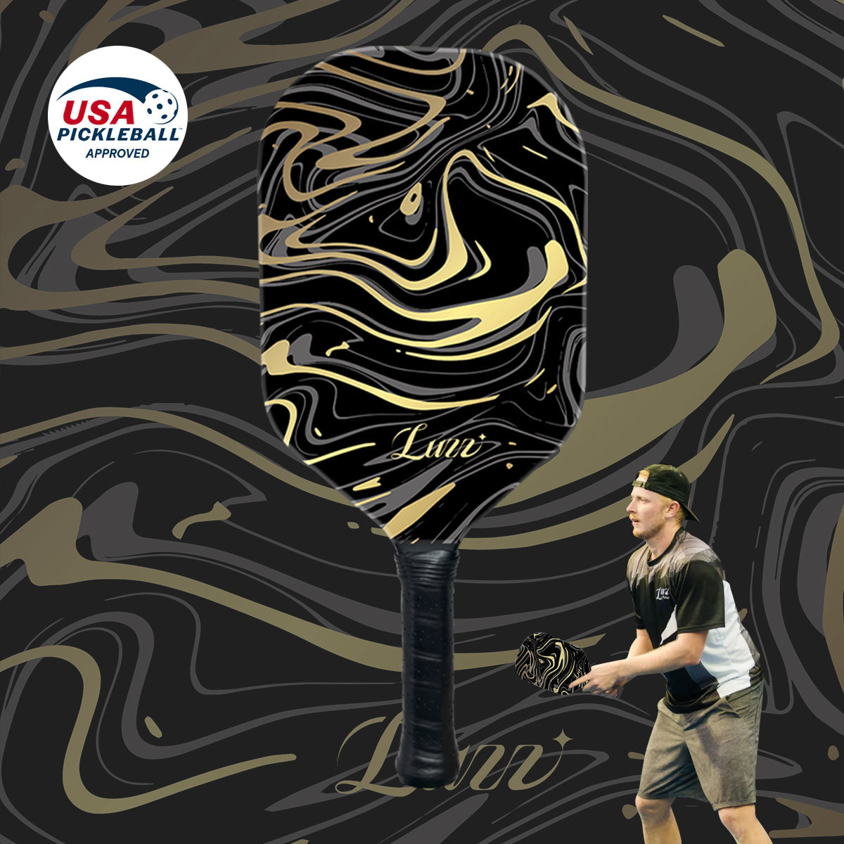 Luzzpickleball GoldenVeil Paddle - Lightweight, Frameless, T700 RAW Carbon Fiber, Ergonomic Grip