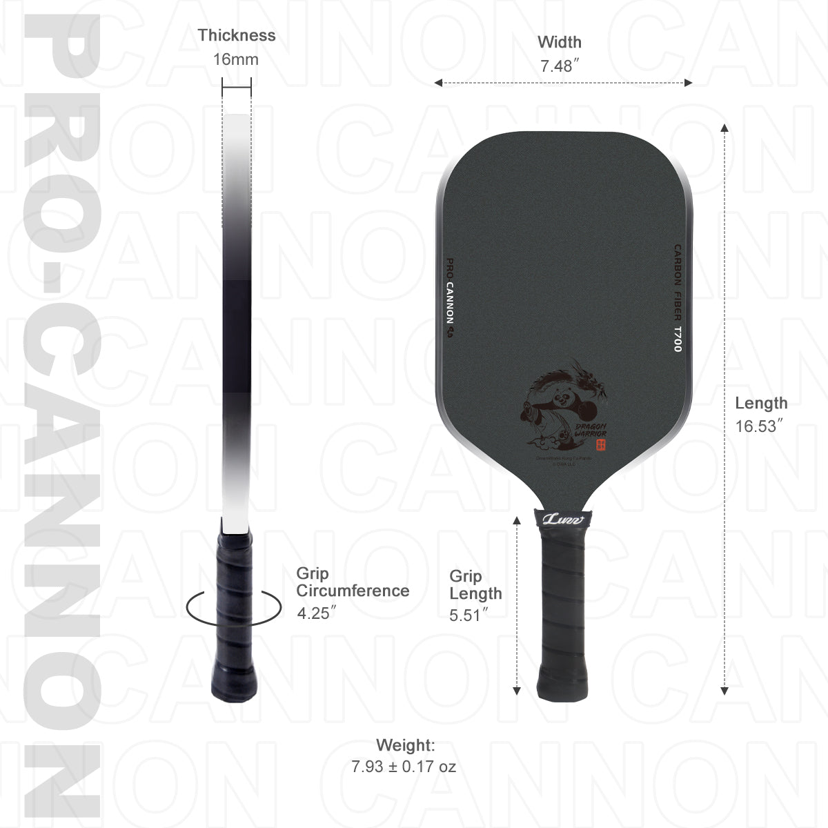Luzzpickleball Kung Fu Panda Cannon T700 Carbon Friction Surface|Thermoformed