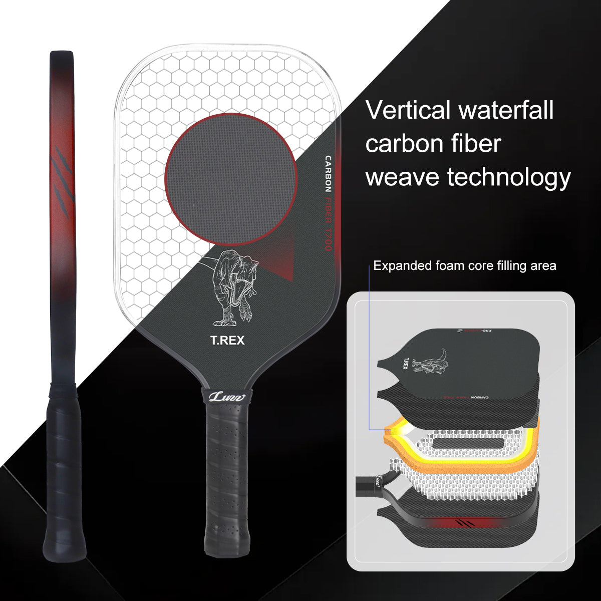 Luzzpickleball Jurassic Cannon Paddle T700 Carbon Friction Surface|Thermoformed