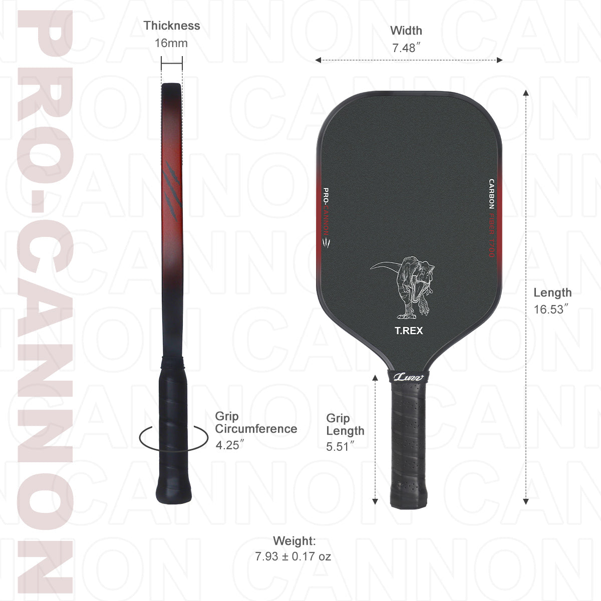 Luzzpickleball Jurassic Cannon Paddle T700 Carbon Friction Surface|Thermoformed
