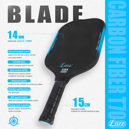 Luzzpickleball Blade Paddle(14mm) T700 Carbon Friction Surface|Thermoformed