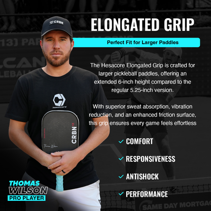 Pickleball Elongated Grip - 6 Inches Long - Regular Soft Feel - White