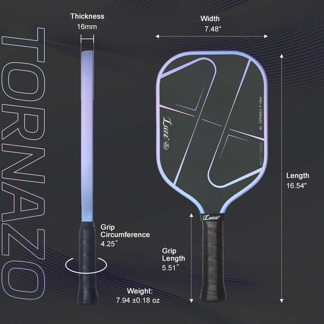 Luzzpickleball Pro 4 Tornazo Carbon Fiber Pickleball Paddle - Dual-Layer Core